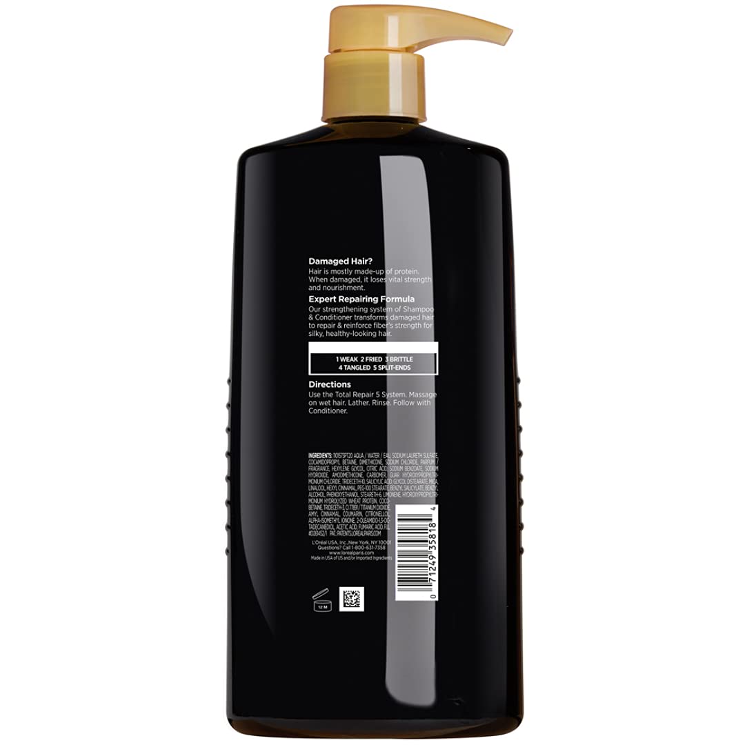 L'Oreal Paris Elvive Total Repair 5 Repairing Shampoo for Damaged Hair Shampoo with Protein and Ceramide for Strong Silky Shiny Healthy Renewed Hair 28 Fl Oz