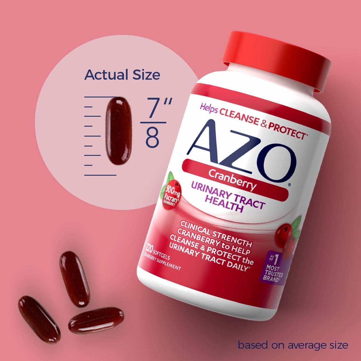 AZO Cranberry Supplement, Made with Concentrated Whole Fruit Cranberry Powder to Help Cleanse and Protect the Urinary Tract*, Sugar Free Cranberry Pills, Non-GMO, Softgels