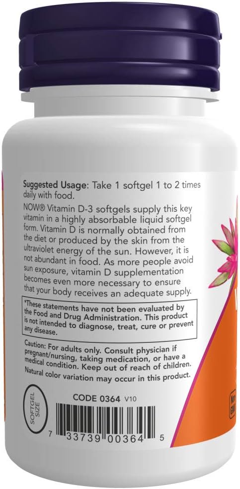 NOW Foods Vitamin D-3, 400 IU, 180 Softgels