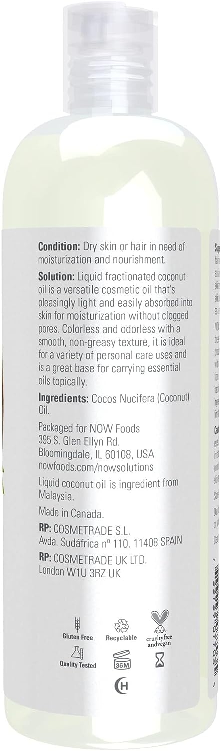 NOW Solutions, Liquid Coconut Oil, Light and Nourishing, Promotes Healthy-Looking Skin and Hair, 16-Ounce