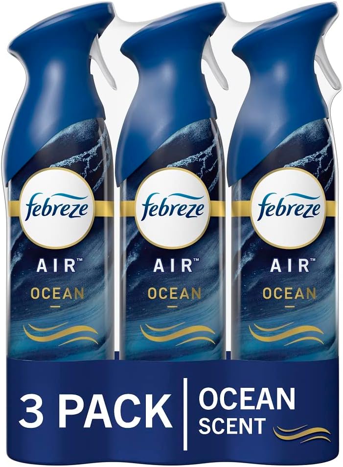 Febreze Air Freshener Spray, Air Fresheners For Bathroom, Ocean Scent, Air Refresher Spray, Bathroom Spray, Odor Fighter for Strong Odor, 8.8 oz (Pack of 3)