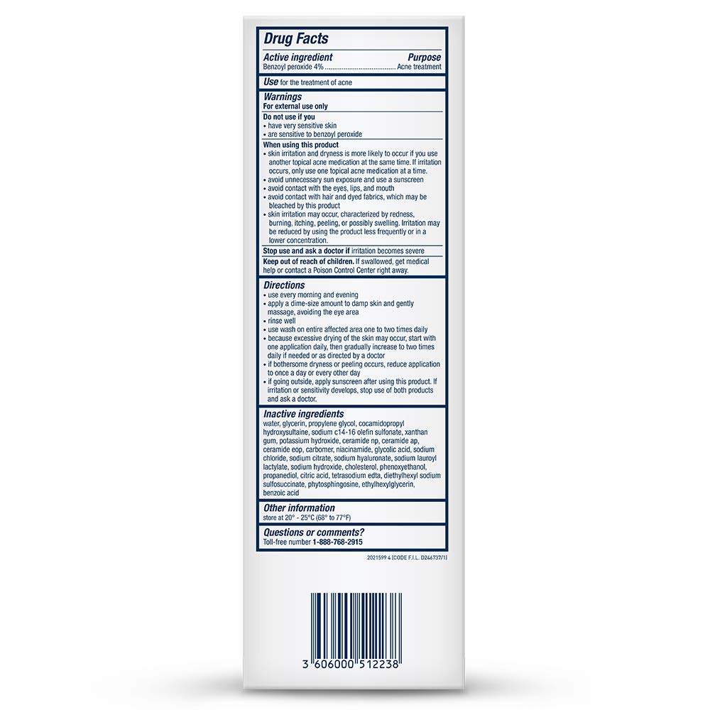 CeraVe Acne Foaming Cream Cleanser | Acne Treatment Face Wash with 4% Benzoyl Peroxide, Hyaluronic Acid, and Niacinamide | Cream to Foam Formula | Fragrance Free & Non Comedogenic | 5 Oz