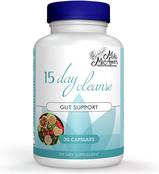 Milamiamor 15 Day Cleanse - Gut and Colon Support - Advanced Gut Cleanse Detox for Women & Men with Senna, Cascara Sagrada & Psyllium Husk - Non-GMO - Made in USA - 30 Capsules