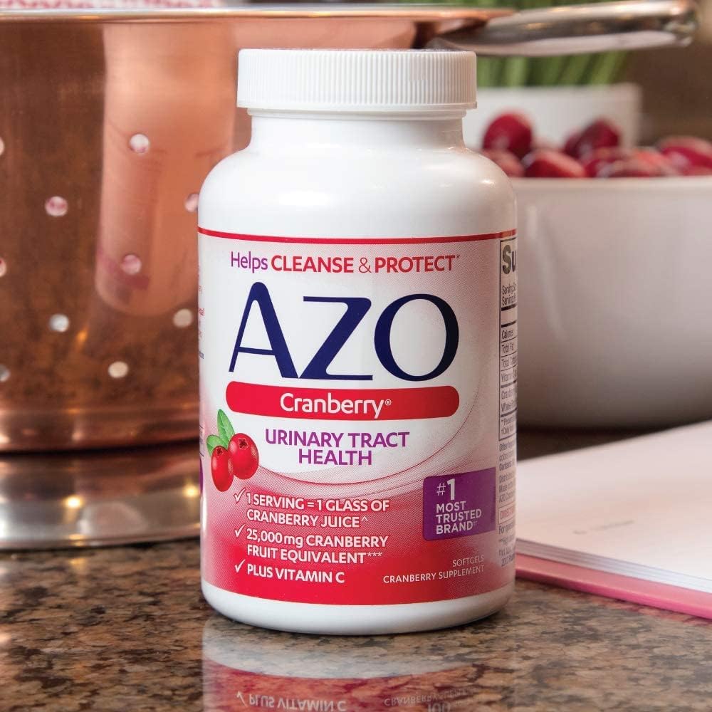 AZO Cranberry Supplement, Made with Concentrated Whole Fruit Cranberry Powder to Help Cleanse and Protect the Urinary Tract*, Sugar Free Cranberry Pills, Non-GMO, Softgels