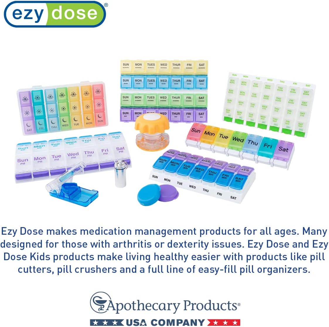 Ezy Dose Weekly (7-Day) Pill Organizer, Vitamin and Medicine Box, 2X-Large Push Button Compartments, 4 Times a Day, Clear Lids