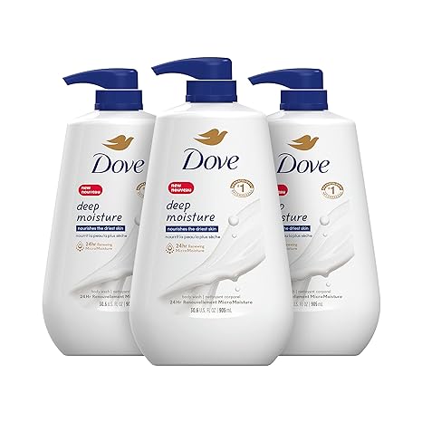 Dove Body Wash with Pump Deep Moisture For Dry Skin Moisturizing Skin Cleanser with 24hr Renewing MicroMoisture Nourishes The Driest Skin, 33.8 Fl Oz (Pack of 3)