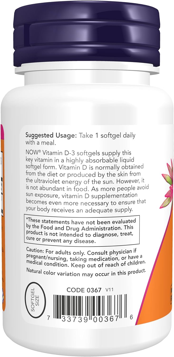 NOW Foods Vitamin D-3, 2000 IU, 30 Softgels