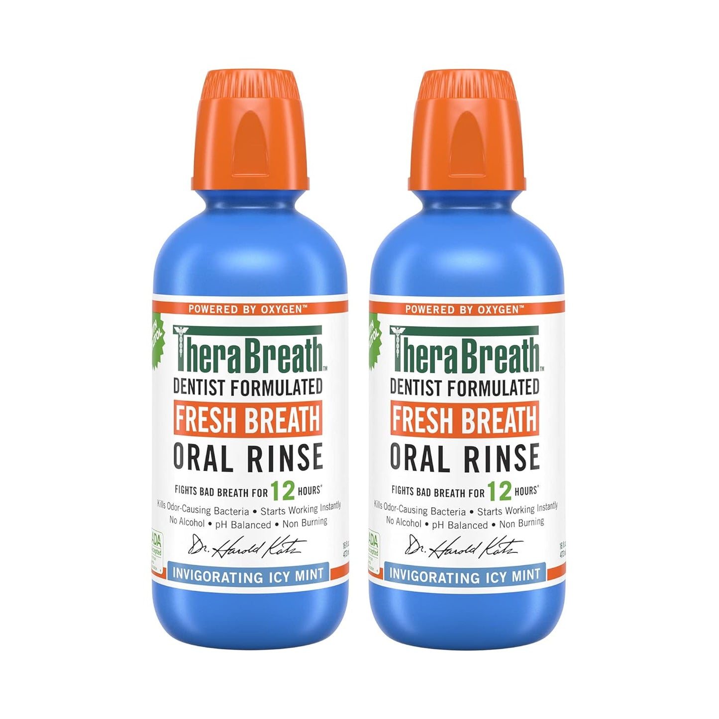 TheraBreath Fresh Breath Mouthwash, Icy Mint Flavor, Alcohol-Free, 16 Fl Oz (Pack of 2)