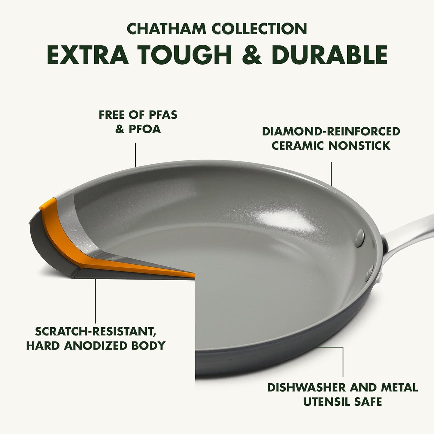 GreenPan Chatham Hard Anodized Healthy Ceramic Nonstick 8" and 10" Frying Pan Skillet Set, Omelette and Egg Pan, PFAS-Free, Dishwasher Safe, Oven Safe, Gray