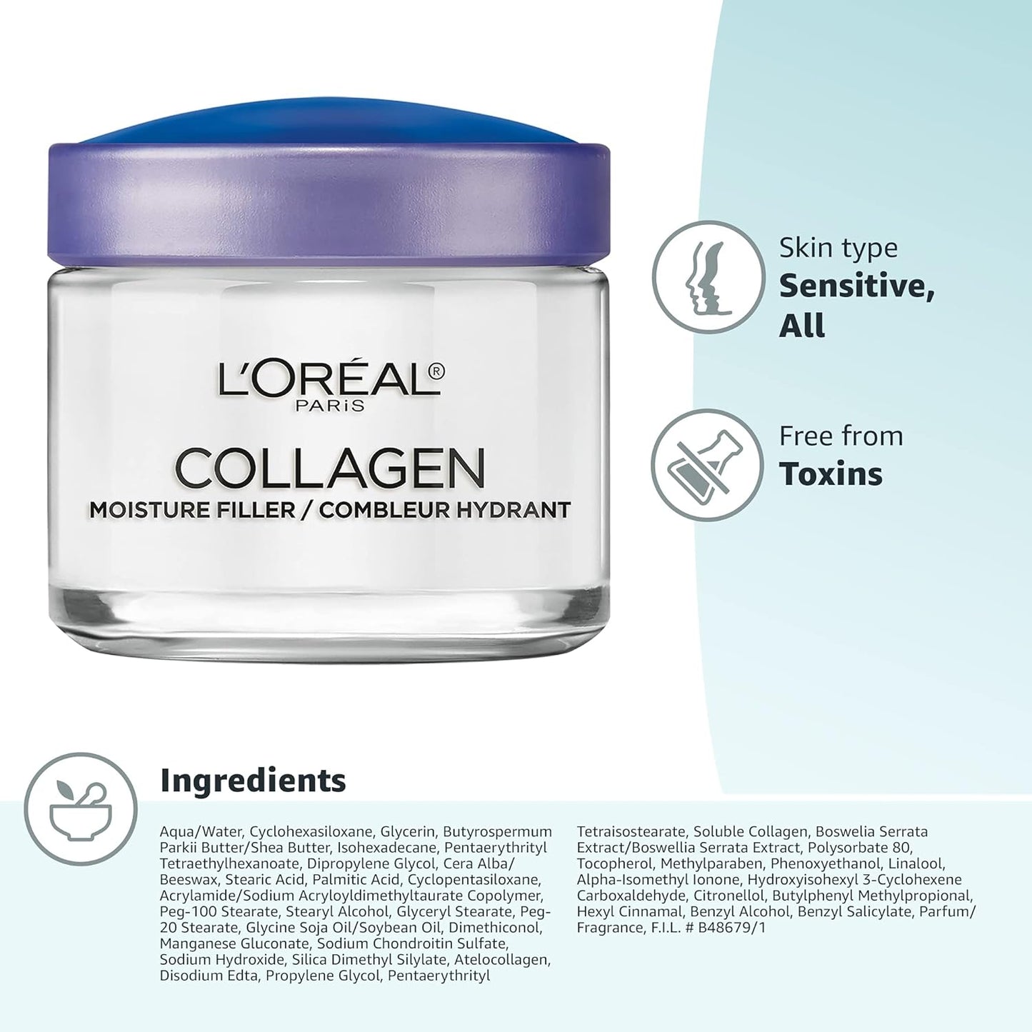 L'Oreal Paris Collagen Daily Face Moisturizer, Reduce Wrinkles, Face Cream 3.4 oz