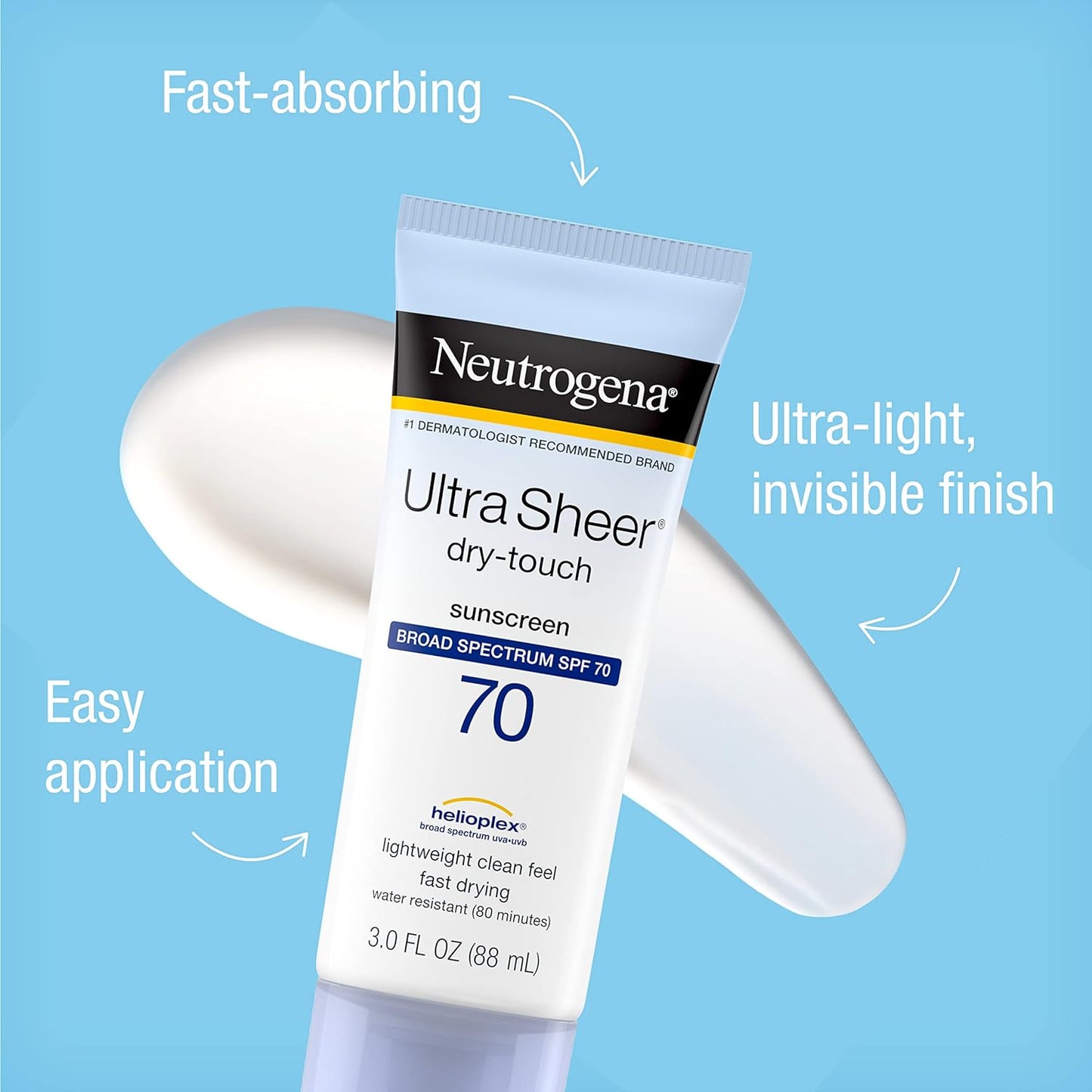 Neutrogena Ultra Sheer Dry-Touch Water Resistant and Non-Greasy Sunscreen Lotion with Broad Spectrum SPF 70, 3 Fl Oz (Pack of 1)