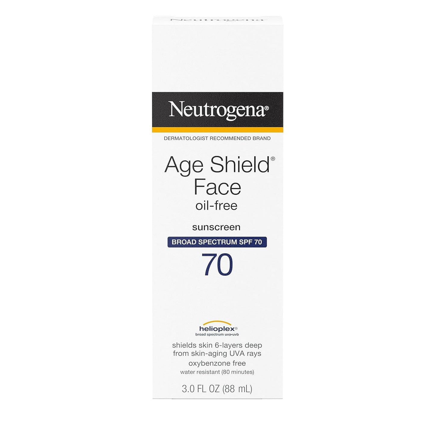 Neutrogena Age Shield Face Oil-Free Sunscreen Lotion with Broad Spectrum SPF 70, Non-Comedogenic Moisturizing Sunscreen to Help Prevent Signs of Aging, PABA-Free, 3 fl. oz (Pack of 3)