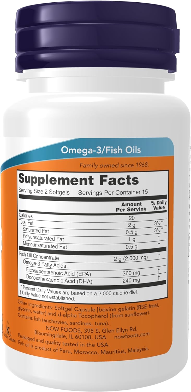 NOW Foods Omega-3 Fish Oil, 1000 mg, 30 Softgels