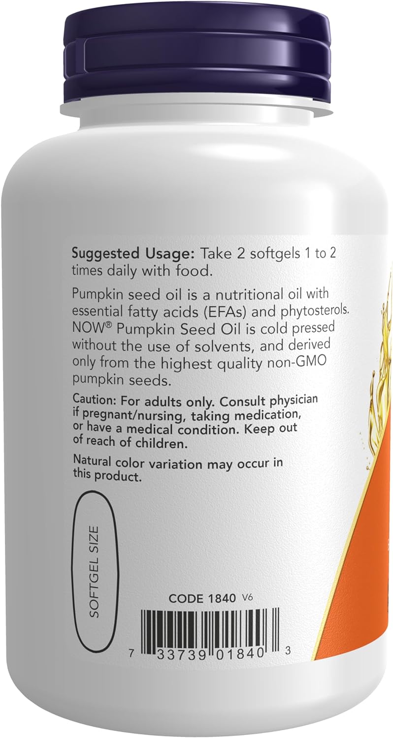 NOW Foods Pumpkin Seed Oil, 1000 mg, 100 Soft gels