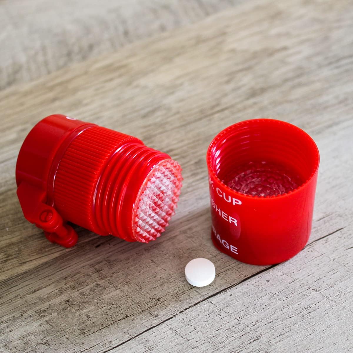 Ezy Dose Pill Crusher, Cutter and Grinder, Crushes Pills, Vitamins, Tablets, Stainless Steel Blade, Removable Drinking Cup, Red