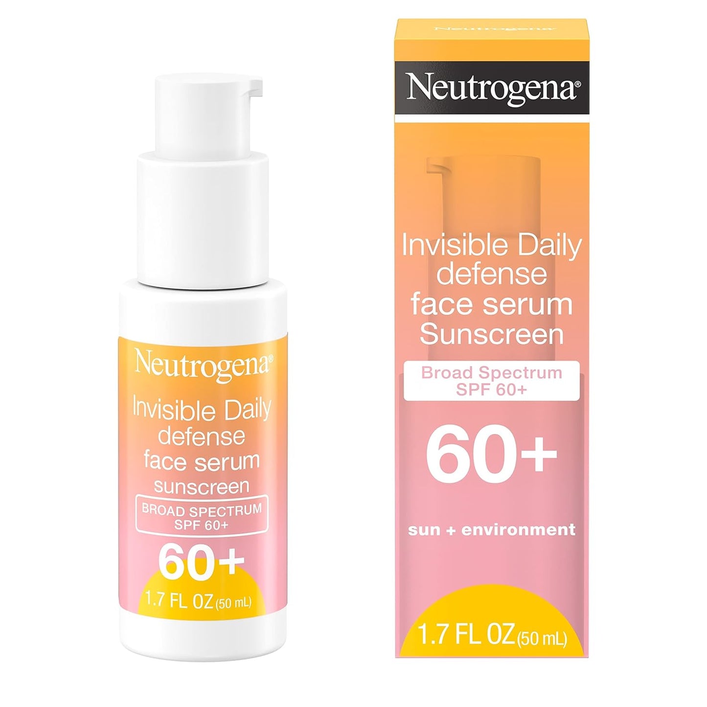 Neutrogena Invisible Daily Defense Face Serum with Broad Spectrum SPF 60+ to Help Even Skin Tone, Oil-Free, Non-Greasy, Antioxidant Complex for Environmental Aggressors, 1.7 fl. Oz