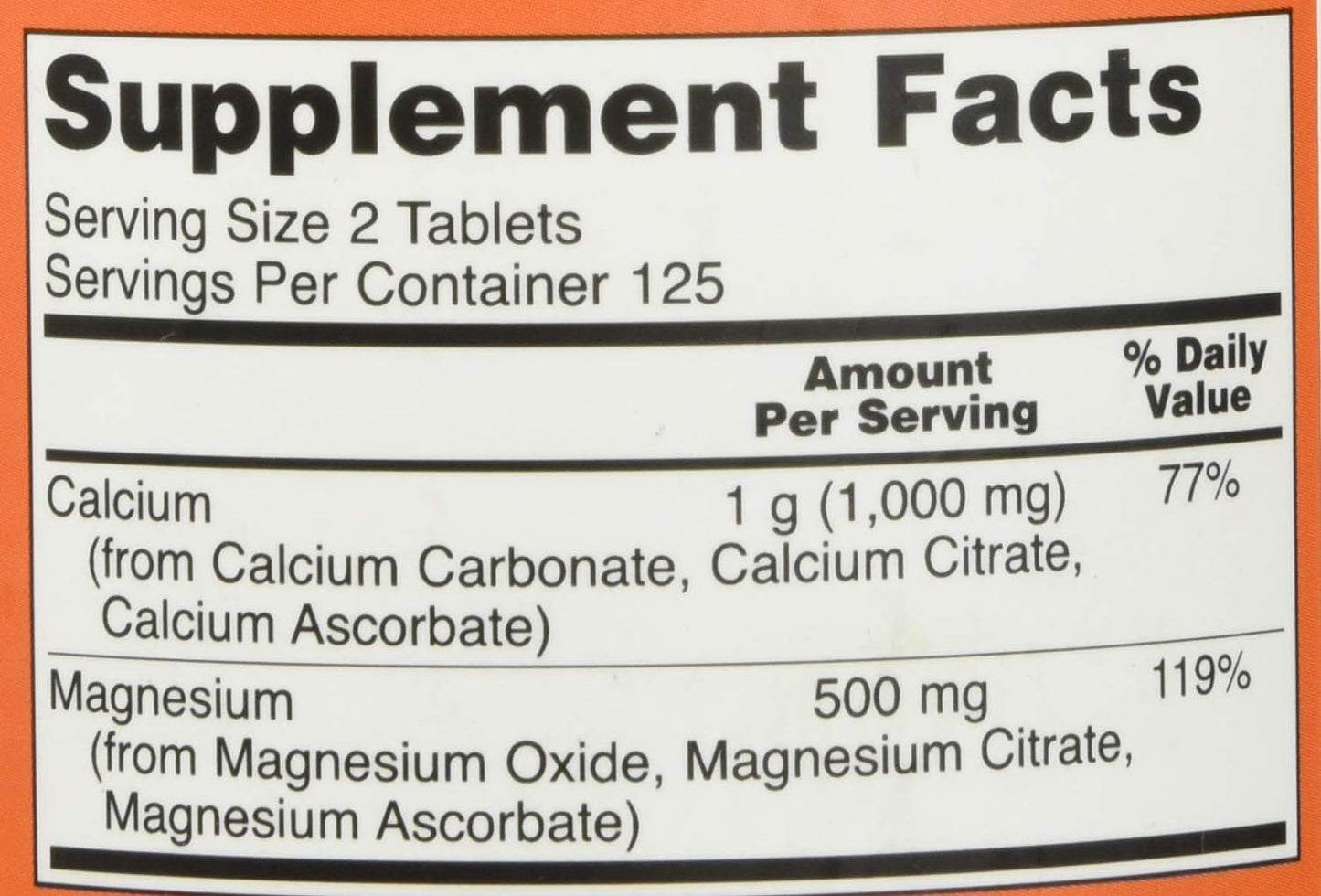 NOW Foods Calcium & Magnesium, 500/250 mg, 100 Tablets