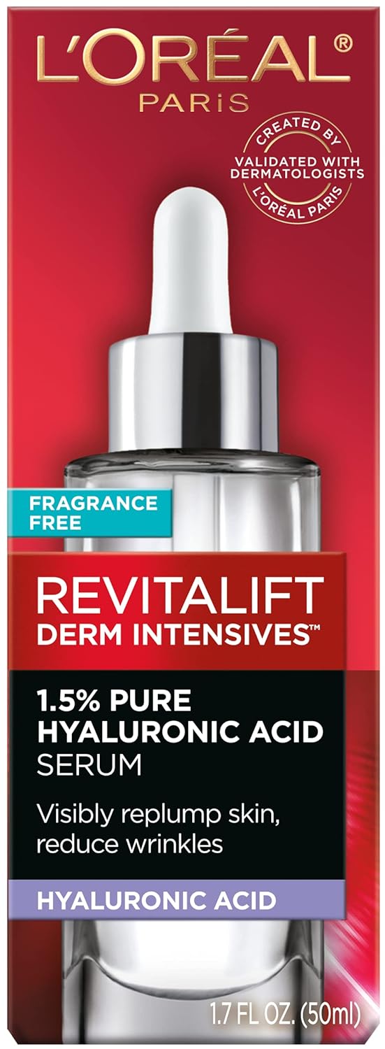 L'Oreal Paris Revitalift 1.5% Pure Hyaluronic Acid Face Serum, Hydrate & Reduce Wrinkles, Fragrance Free 1.7 oz