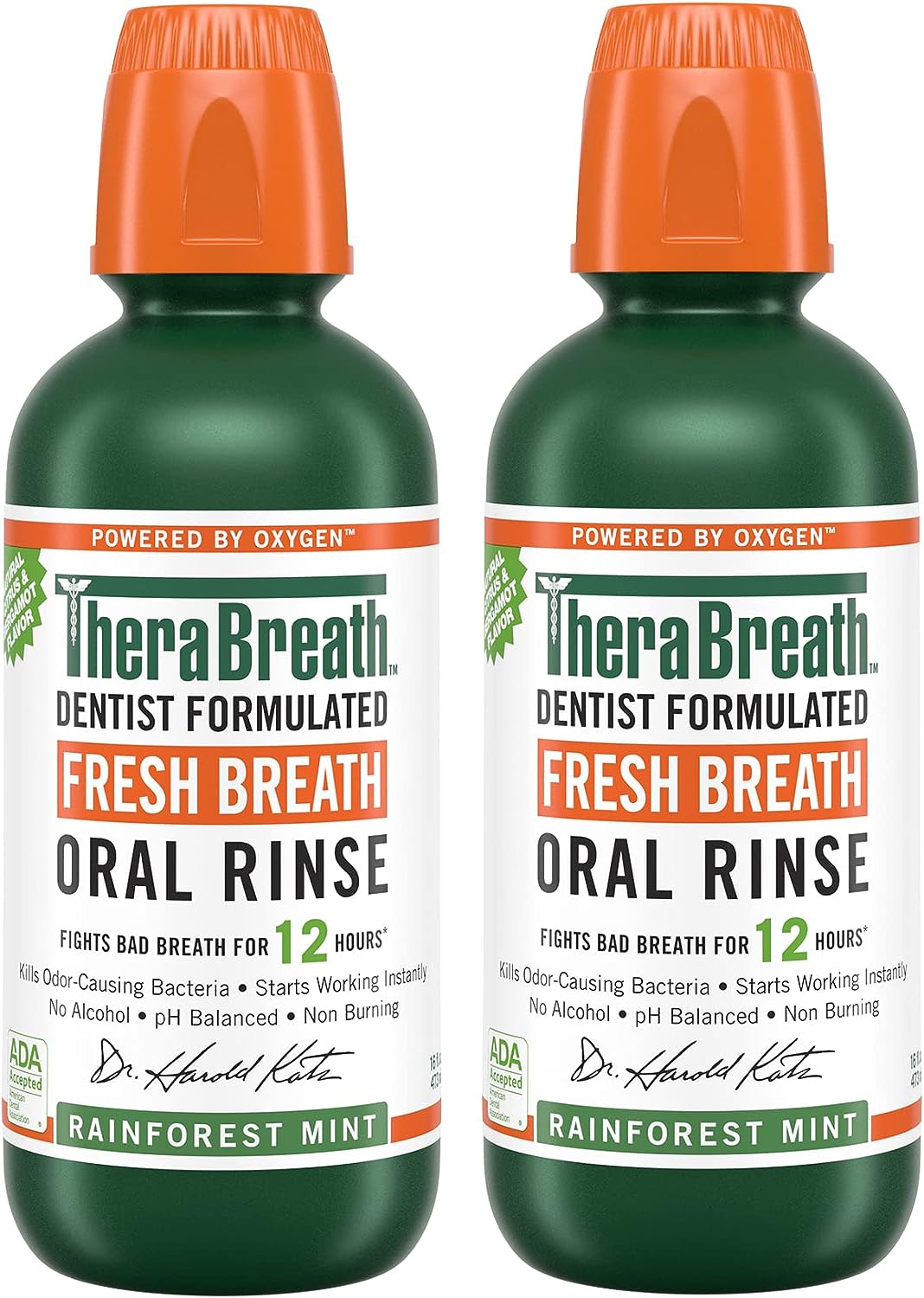 TheraBreath Fresh Breath Mouthwash, Rainforest Mint, Alcohol-Free, 16 Fl Oz (2-Pack)