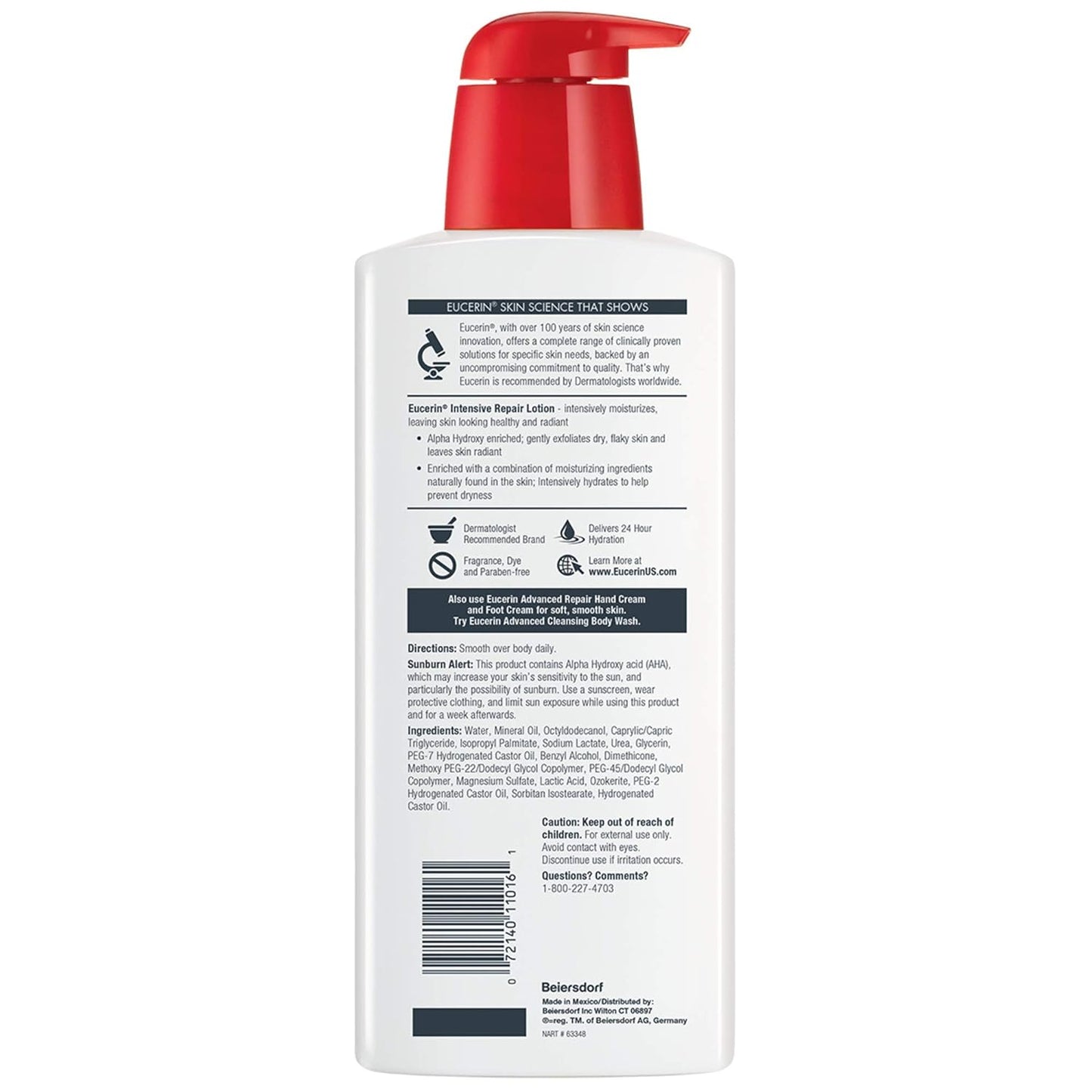 Eucerin Intensive Repair Body Lotion, Lotion for Very Dry Skin, 16.9 Fl Oz Pump Bottle