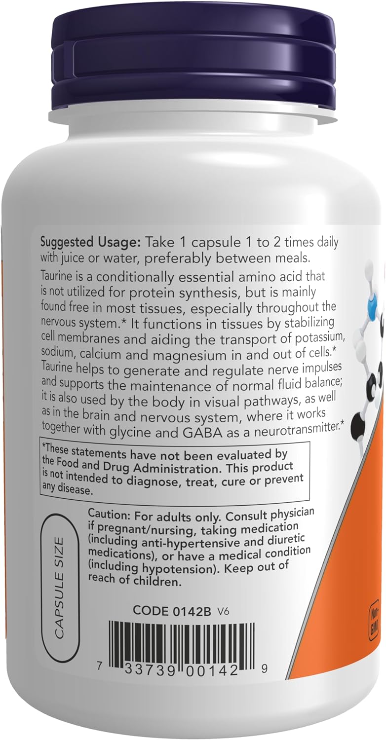 NOW Foods Double Strength Taurine 1,000 mg, 100 Veg Capsules