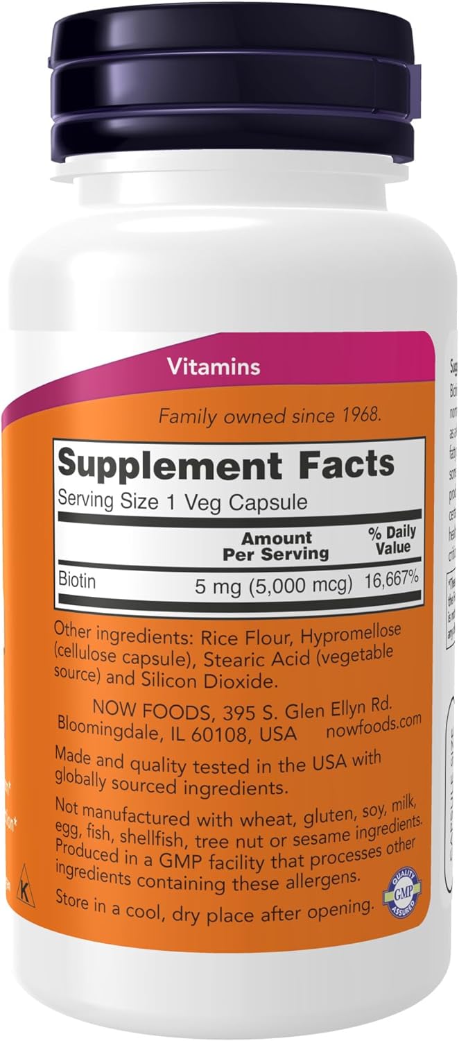 NOW Foods Biotin, 5000 mcg, 60 Veg Capsules