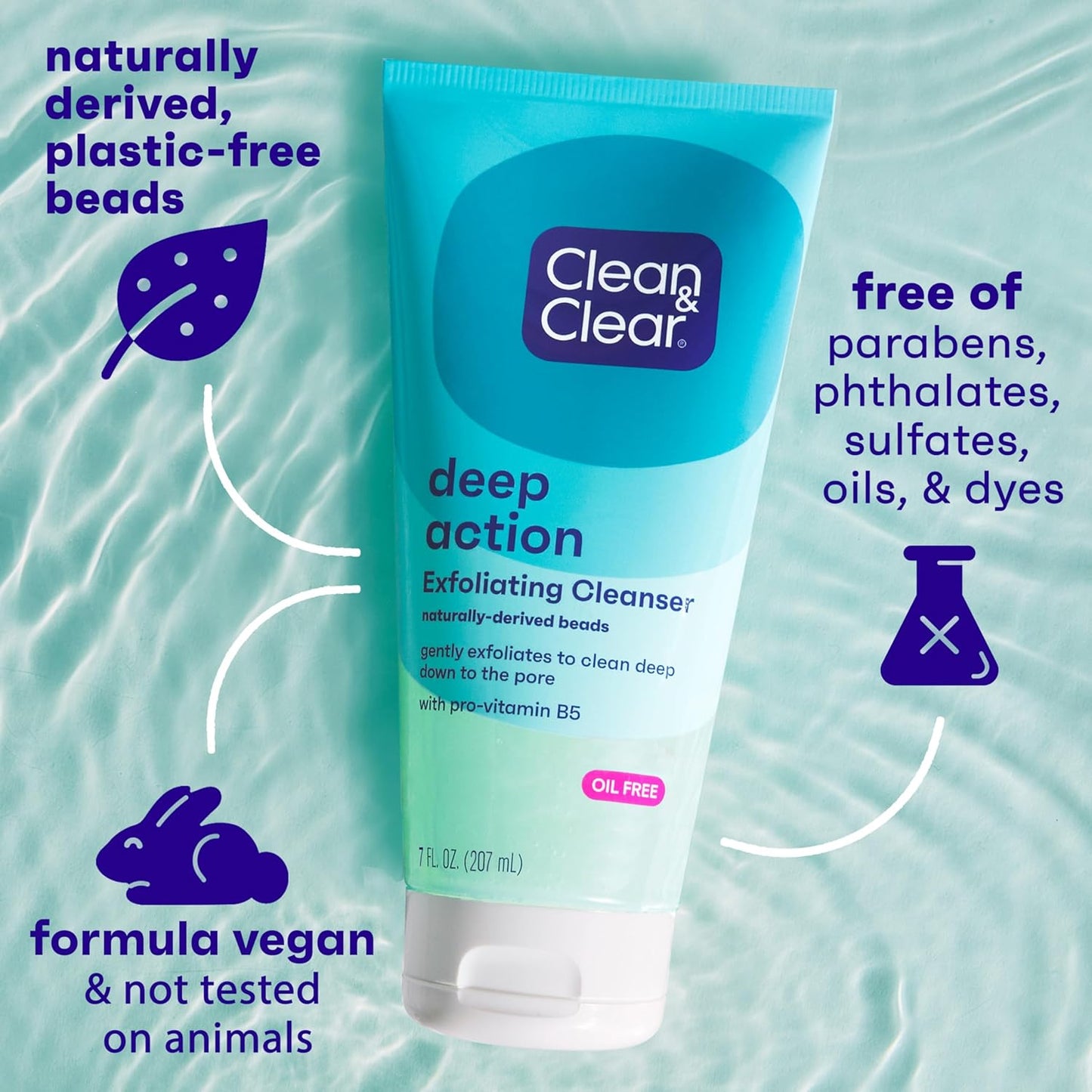 Clean & Clear Oil-Free Deep Action Exfoliating Facial Scrub, Cooling Face Wash for Deep Pore Cleansing, 7 oz