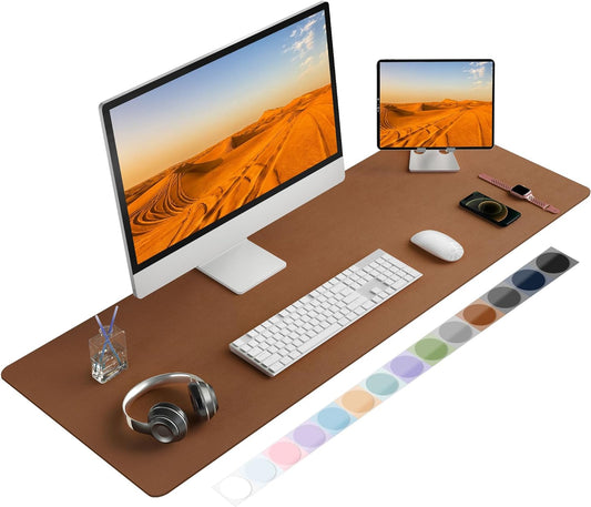 Leather Desk Pad Protector, Mouse Pad, Non-Slip Computer Mat for Desk, PU Leather Office Desk Mat for Home & Office, Waterproof Laptop Desk Blotter Pad for Keyboard and Mouse