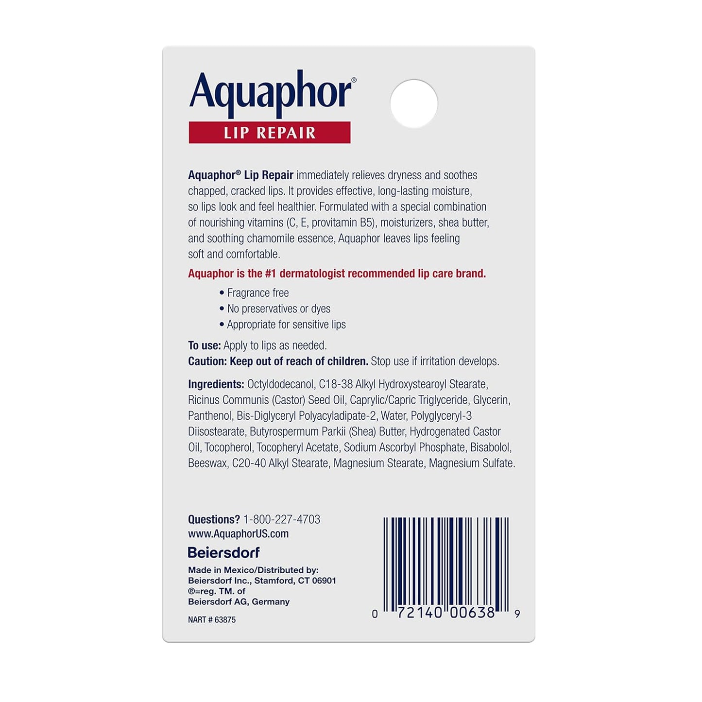 Lip Repair Ointment (Aquaphor ) - Long-lasting Moisture to Soothe Dry Chapped Lips - .35 fl. oz. Tube