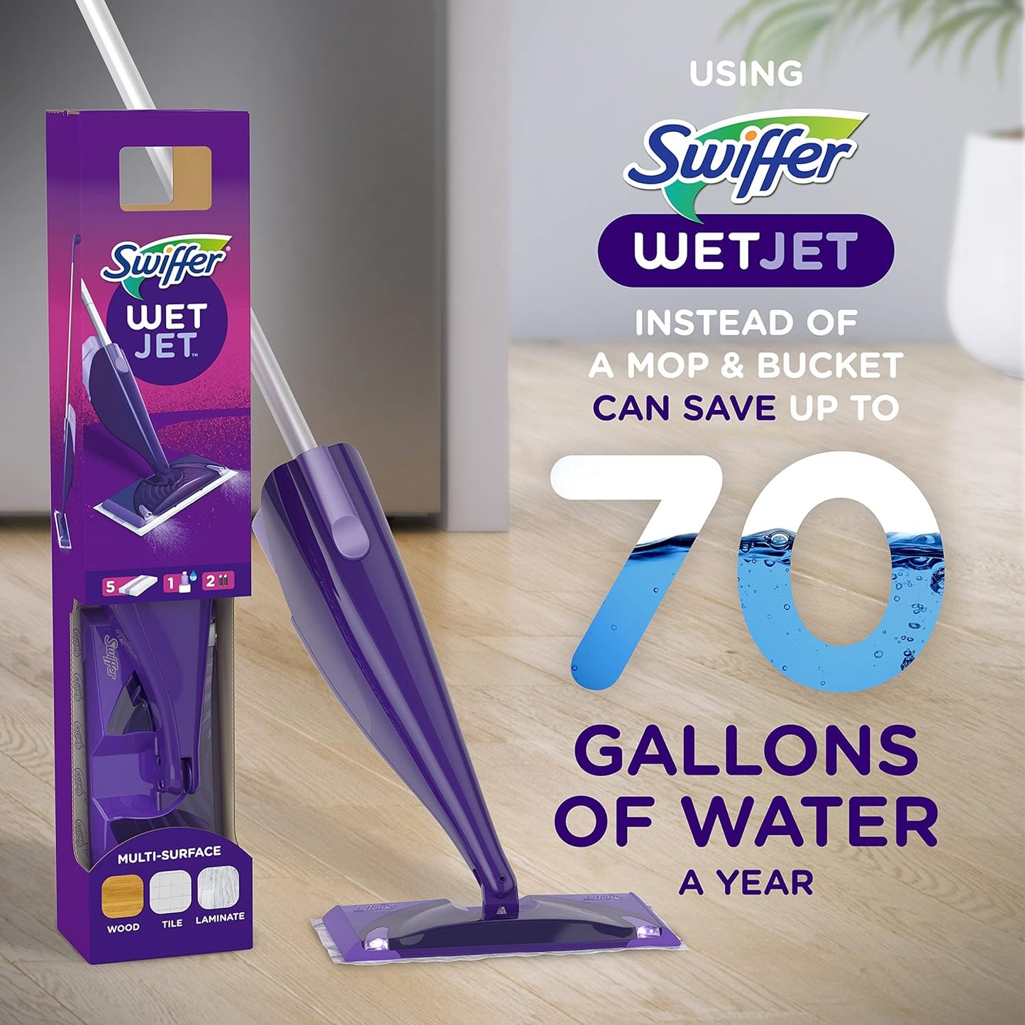 Swiffer WetJet Hardwood and Floor Spray Mop Cleaner Starter Kit, Includes: 1 Power Mop, 10 Pads, Cleaning Solution, Batteries