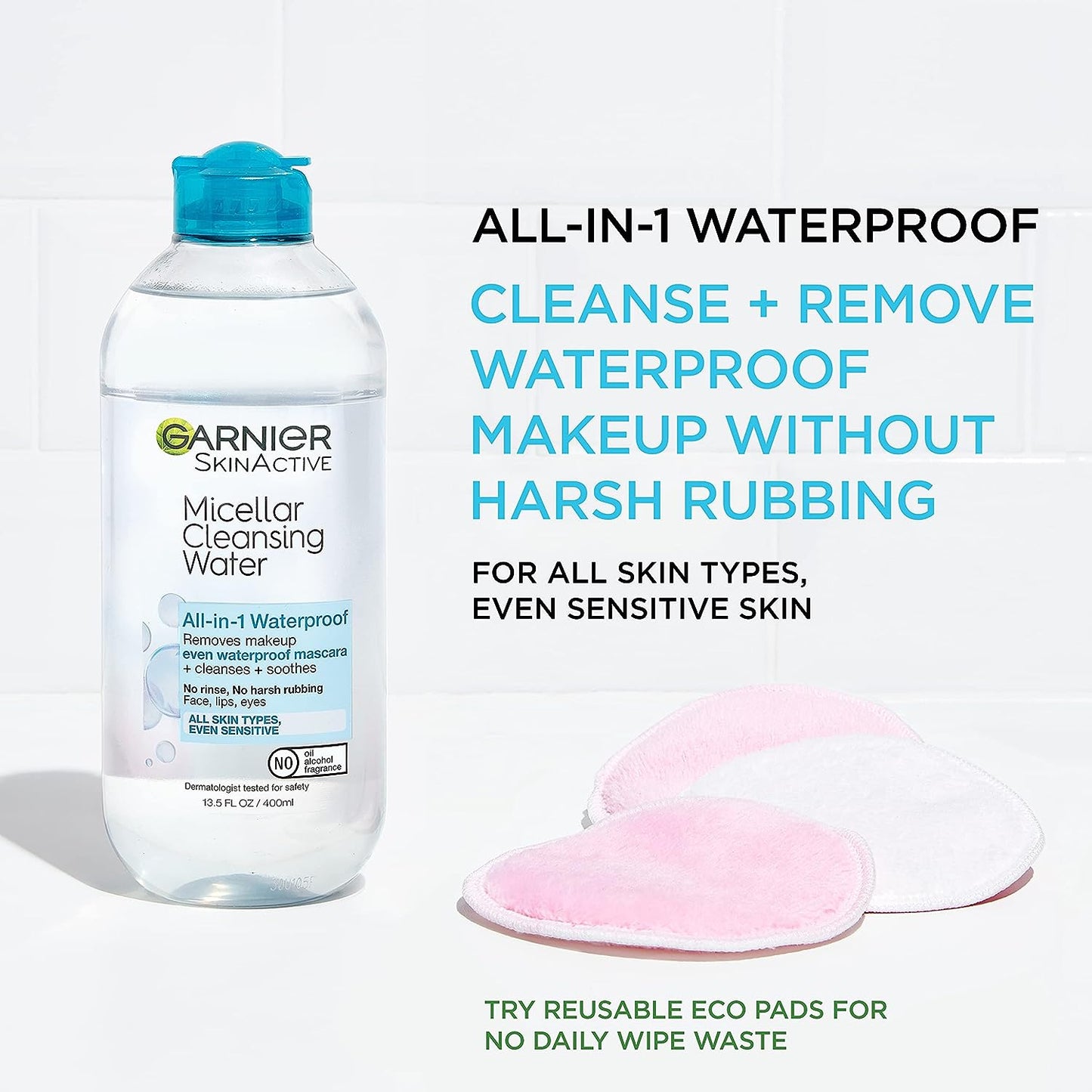 Garnier SkinActive Micellar Water For Waterproof Makeup, Facial Cleanser & Makeup Remover, 13.5 Fl Oz (400mL), 2 Count (Packaging May Vary)