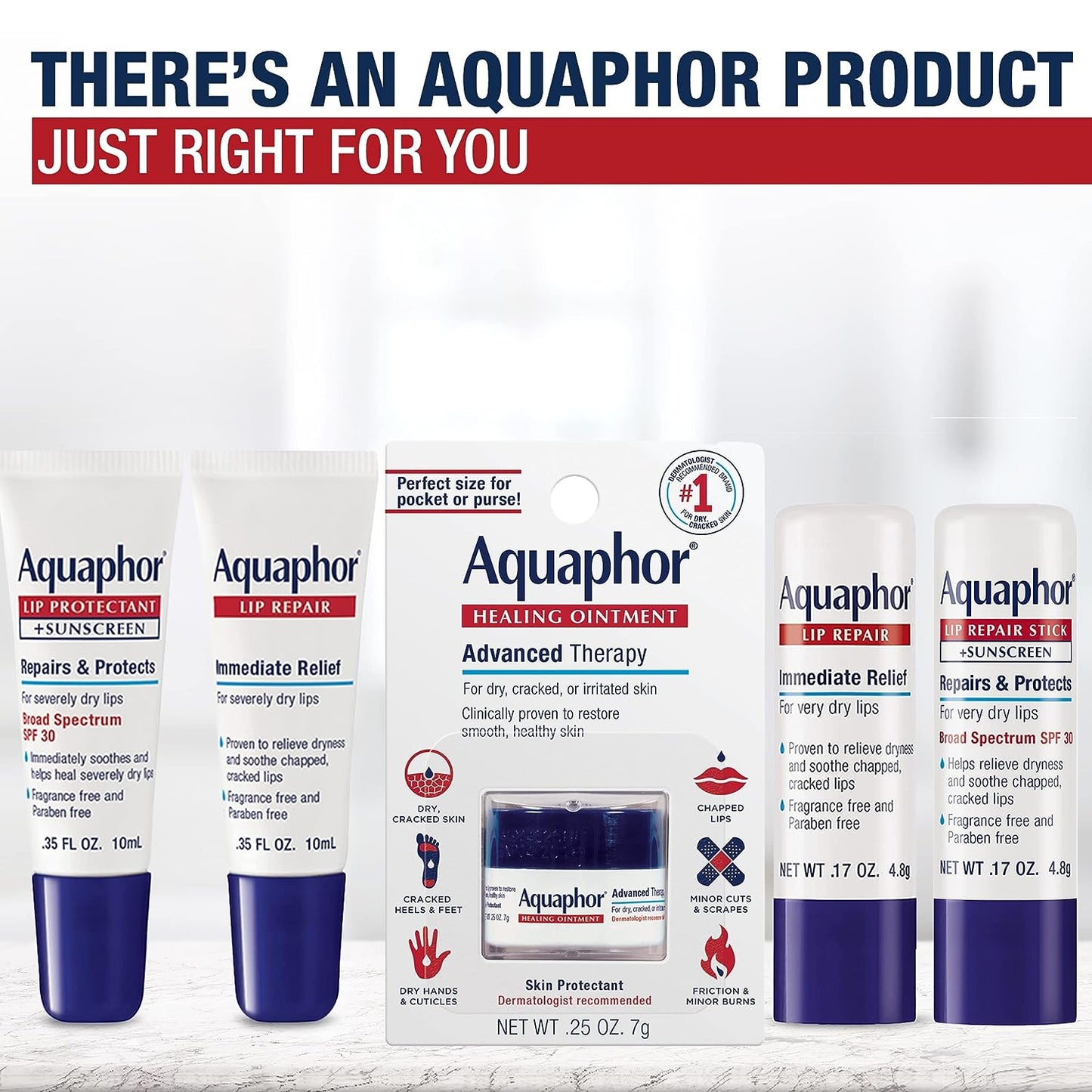 Lip Repair Ointment (Aquaphor ) - Long-lasting Moisture to Soothe Dry Chapped Lips - .35 fl. oz. Tube