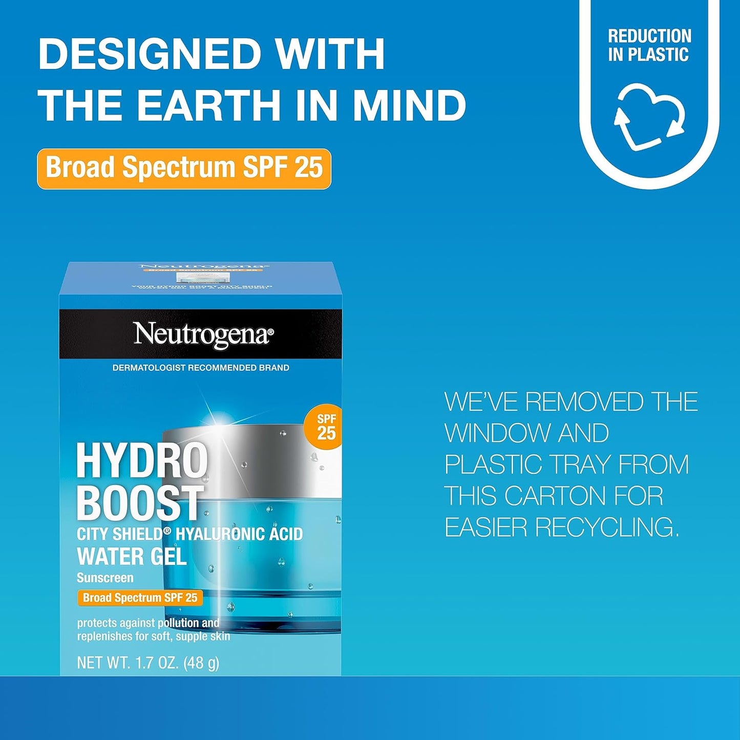 Neutrogena Hydro Boost Face Moisturizer with SPF 25, Hydrating Facial Sunscreen, Oil-Free and Non-Comedogenic Water Gel Face Lotion 1.7 oz