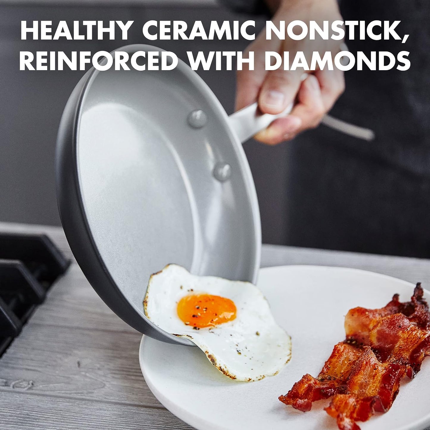 GreenPan Chatham Hard Anodized Healthy Ceramic Nonstick 8" and 10" Frying Pan Skillet Set, Omelette and Egg Pan, PFAS-Free, Dishwasher Safe, Oven Safe, Gray