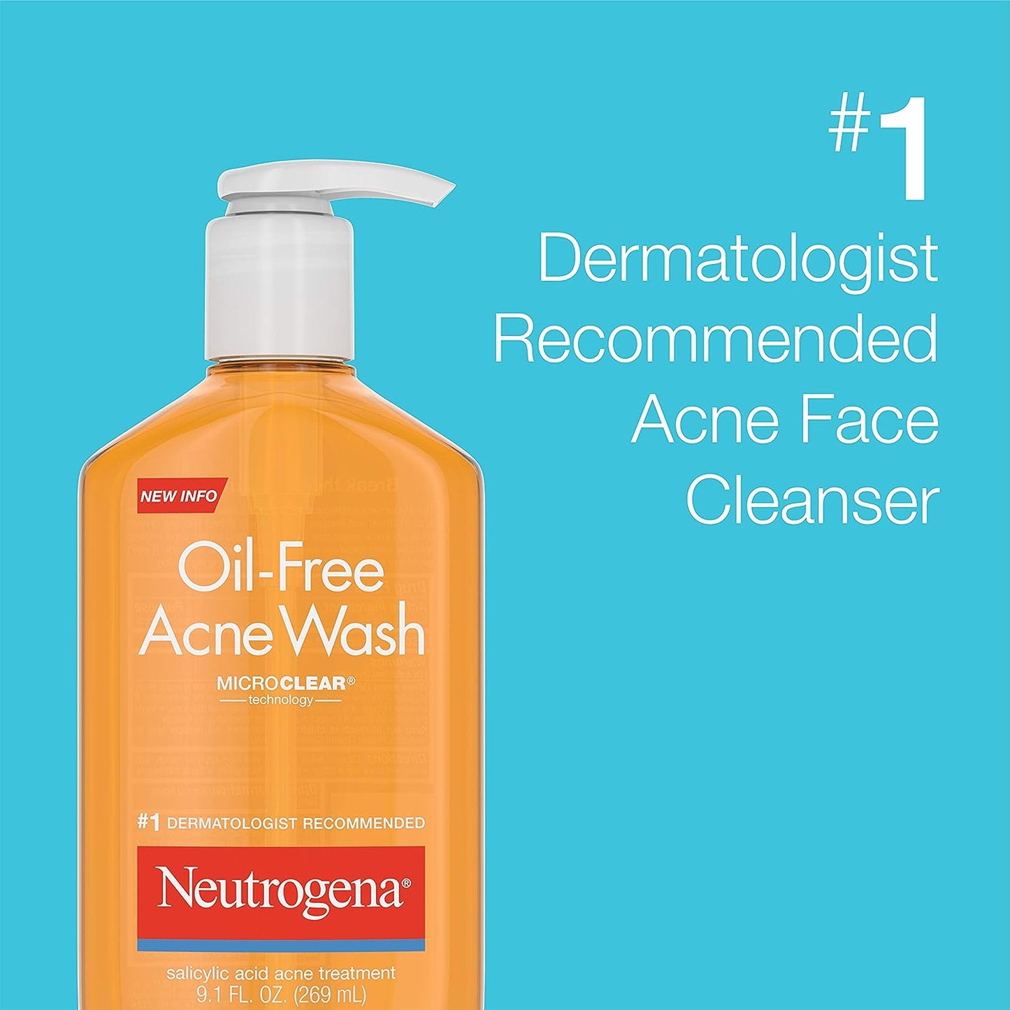 Neutrogena Oil-Free Acne Fighting Facial Cleanser with Salicylic Acid Acne Treatment medicine,, Daily Oil Free Acne Face Wash for Acne-Prone Skin with Salicylic Acid Medicine, 9.1 fl. oz