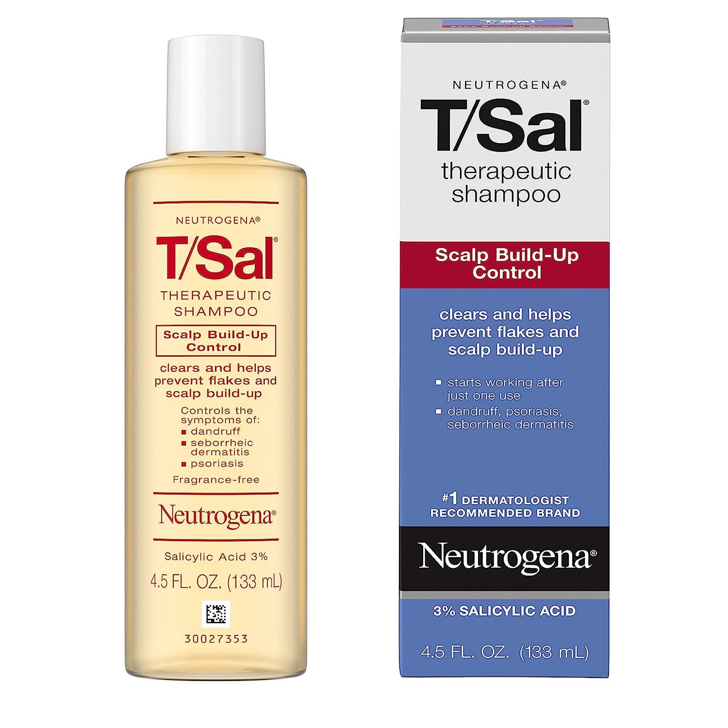 Neutrogena T/Sal Therapeutic Shampoo for Scalp Build-Up Control with Salicylic Acid, Scalp Treatment for Dandruff, Scalp Psoriasis & Seborrheic Dermatitis Relief, 4.5 fl. oz