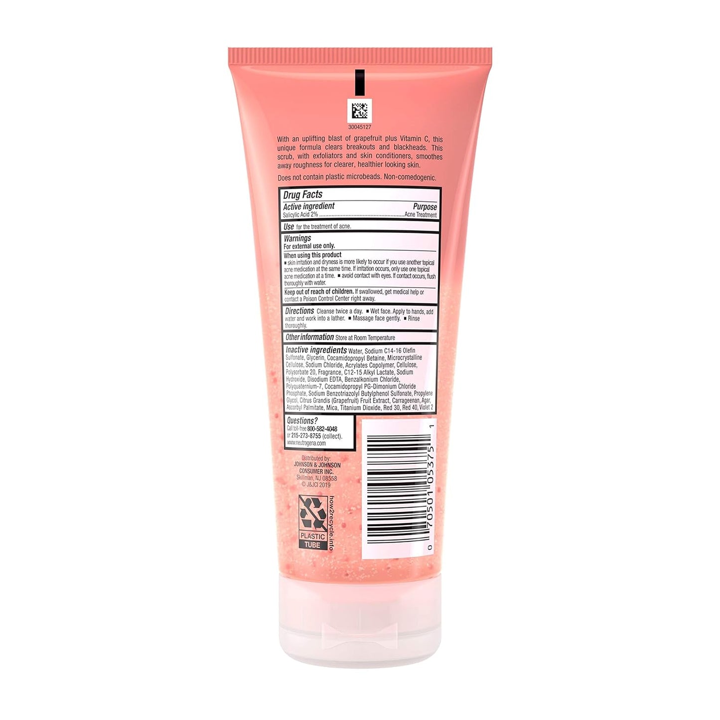 Neutrogena Oil Free Pink Grapefruit Acne Treatment Face Wash with Vitamin C, 2% Salicylic Acid, Gentle Foaming Facial Scrub to Treat & Prevent Breakouts, 6.7 Fl Oz, Pack of 3