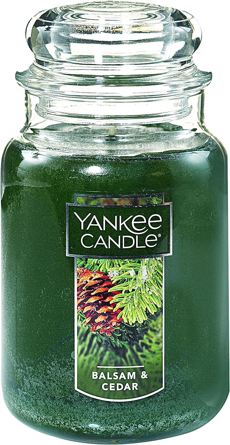 Yankee Candle Balsam & Cedar Scented, Classic 22oz Large Jar Single Wick Candle, Over 110 Hours of Burn Time