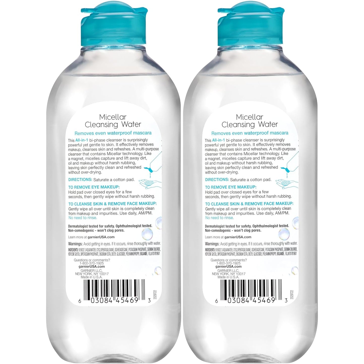 Garnier SkinActive Micellar Water For Waterproof Makeup, Facial Cleanser & Makeup Remover, 13.5 Fl Oz (400mL), 2 Count (Packaging May Vary)