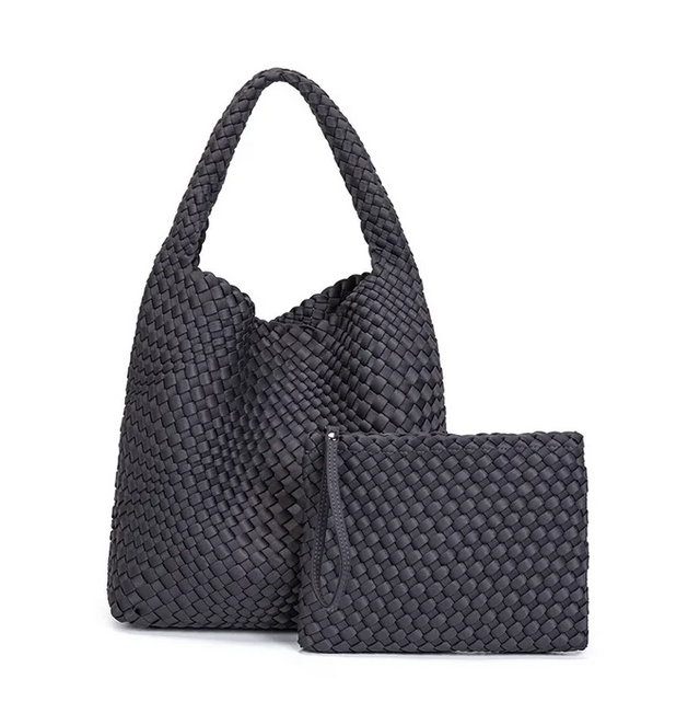 Neoprene Leather Woven Underarm Bag Pure Hand-woven Bags Basket Design Large Capacity Shoulder Bag Commuter Classic Handbag