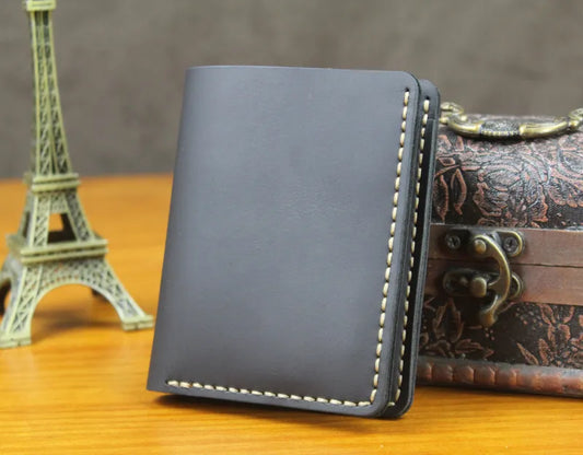 Handmade Vintage Crazy horse Genuine Leather Men Wallet Men Purse Leather Short Card Wallet for Male Money Clips Money bag