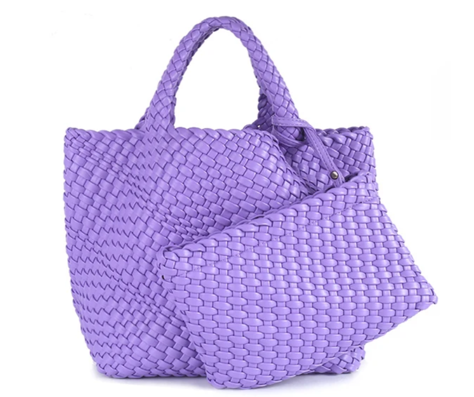 Women PU Leather Knitting Handbag Lady Fashion Classic Tote Female Quality Hand-woven Basket Shoulder Bag Messenger with Purse