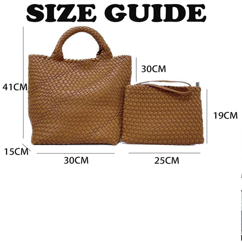 Women PU Leather Knitting Handbag Lady Fashion Classic Tote Female Quality Hand-woven Basket Shoulder Bag Messenger with Purse