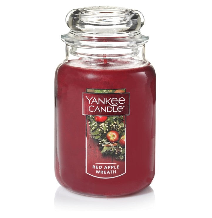 Yankee Candle Red Apple Wreath Scented, Classic 22oz Large Jar Single Wick Candle, Over 110 Hours of Burn Time, Christmas | Holiday Candle