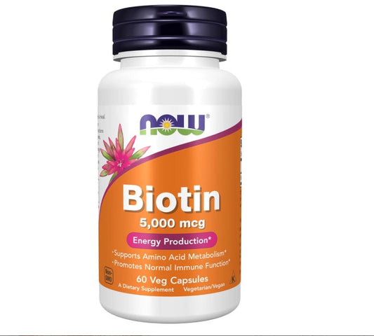 NOW Foods Biotin, 5000 mcg, 60 Veg Capsules