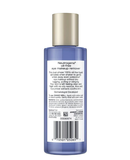 Neutrogena Oil-Free Liquid Eye Makeup Remover, Residue-Free, Non-Greasy, Gentle & Skin-Soothing Solution with Aloe & Cucumber Extract for Waterproof Mascara, 5.5 fl. oz