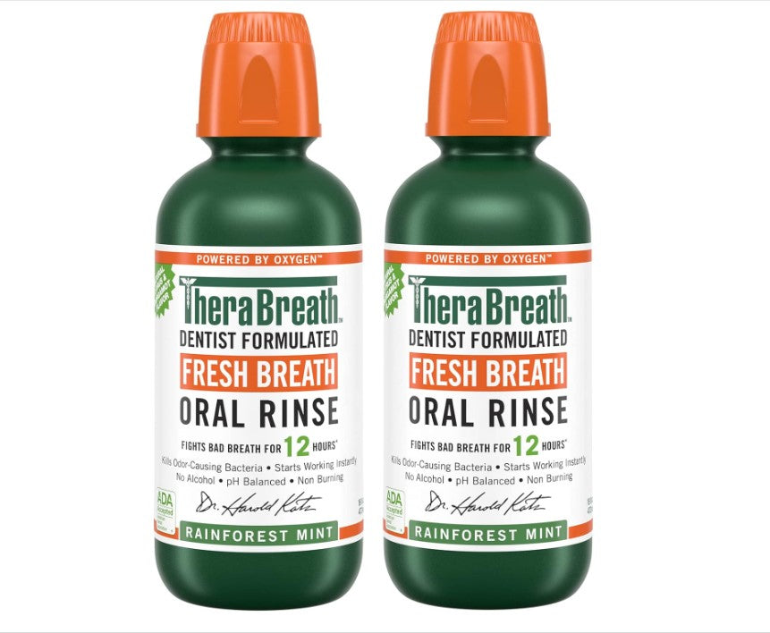 TheraBreath Fresh Breath Mouthwash, Rainforest Mint, Alcohol-Free, 16 Fl Oz (2-Pack)