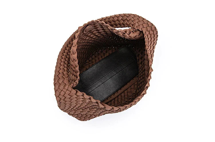 Neoprene Leather Woven Underarm Bag Pure Hand-woven Bags Basket Design Large Capacity Shoulder Bag Commuter Classic Handbag