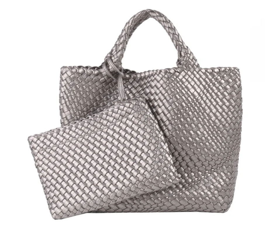 Women PU Leather Knitting Handbag Lady Fashion Classic Tote Female Quality Hand-woven Basket Shoulder Bag Messenger with Purse