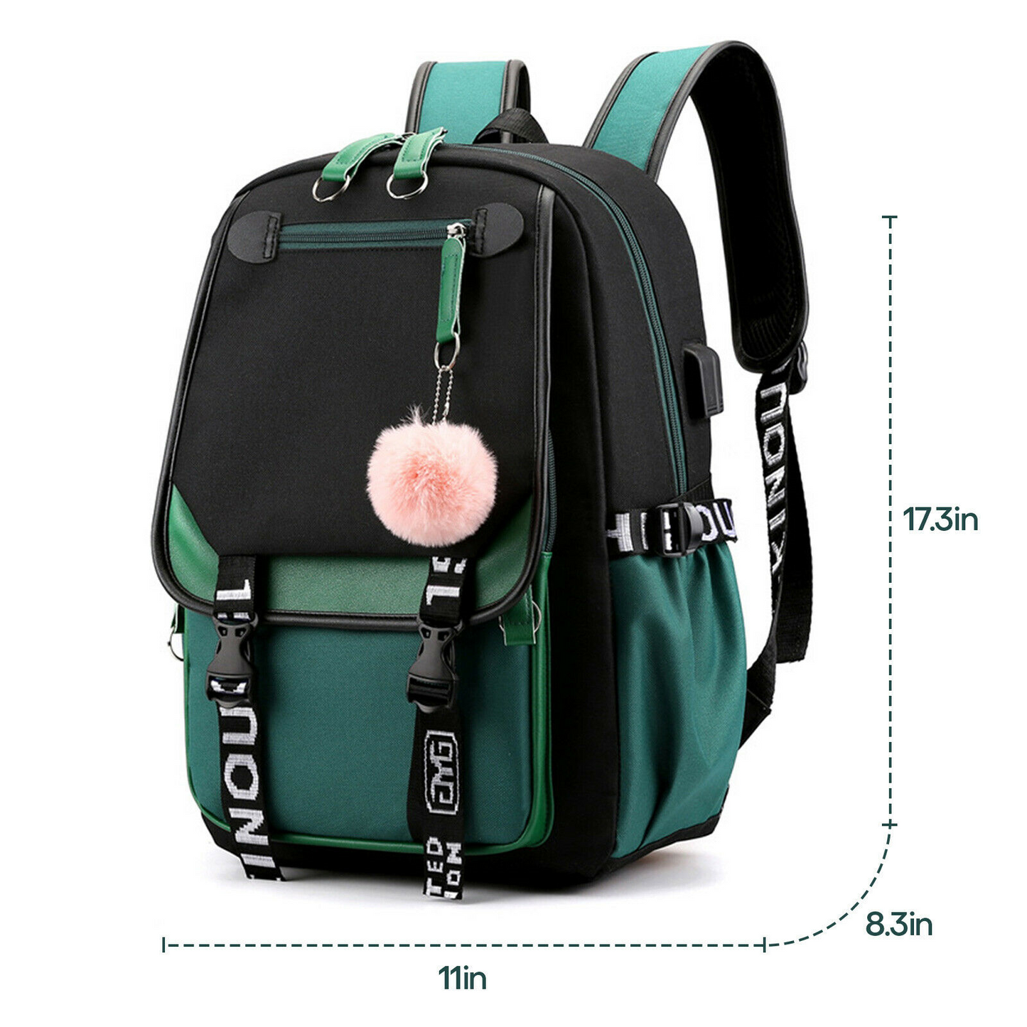 Women School Bag Oxford Waterproof Girls Backpack Rucksack w/ USB Charging Port